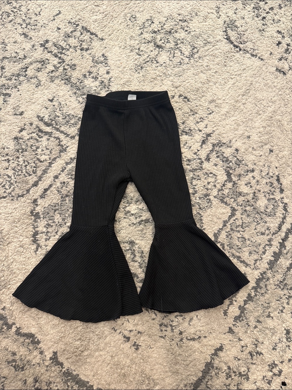 Kids Black Ribbed Flare Pants